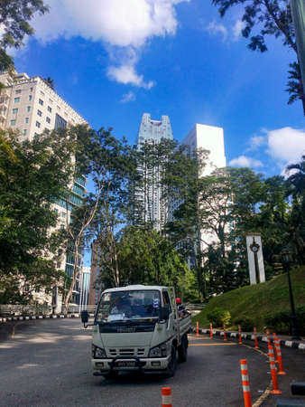 KUALA LUMPUR, MALAYSIA, December 30, 2019: KL Tower view from street, Television tower in Kuala...