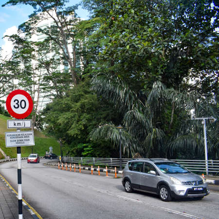 KUALA LUMPUR, MALAYSIA, December 30, 2019: KL Tower view from street, Television tower in Kuala...