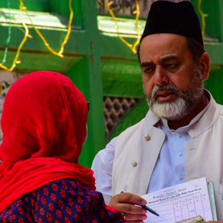 New Delhi India â€“ March 13 2020 : Man Inside Hazrat Nizamuddin Dargah during the day time in...