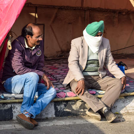 New Delhi, India â December 25 2020 : Indian Sikh and Hindu Farmers from Punjab, Uttar Pradesh and Uttarakhand states protests at Delhi-UP Border. Farmers are protesting against the new farmer lawsのeditorial素材