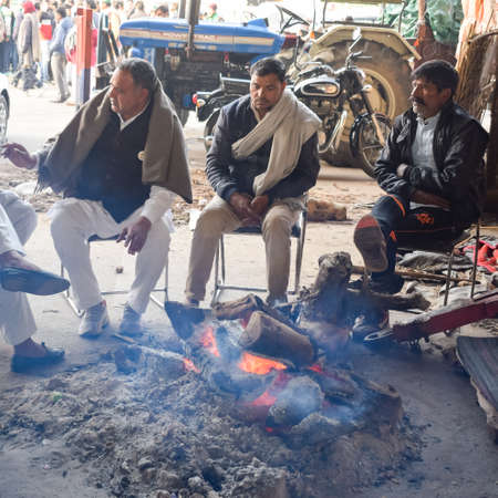 New Delhi, India â December 25 2020 : Indian Sikh and Hindu Farmers from Punjab, Uttar Pradesh and Uttarakhand states protests at Delhi-UP Border. Farmers are protesting against the new farmer lawsのeditorial素材