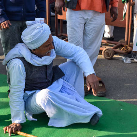 New Delhi, India â December 25 2020 : Indian Sikh and Hindu Farmers from Punjab, Uttar Pradesh and Uttarakhand states protests at Delhi-UP Border. Farmers are protesting against the new farmer lawsのeditorial素材