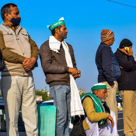 New Delhi, India â December 25 2020 : Indian Sikh and Hindu Farmers from Punjab, Uttar Pradesh and Uttarakhand states protests at Delhi-UP Border. Farmers are protesting against the new farmer lawsのeditorial素材