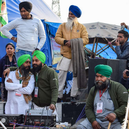 New Delhi, India â€“ December 25 2020 : Indian Sikh and Hindu Farmers from Punjab, Uttar...