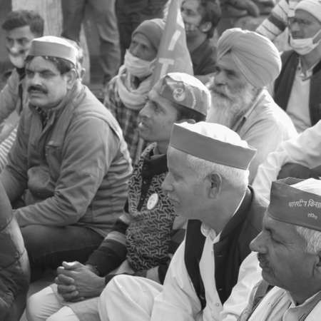 Gazipur, Delhi, India â€“ December 25 2020 : Indian Sikh and Hindu Farmers from Punjab, Uttar...