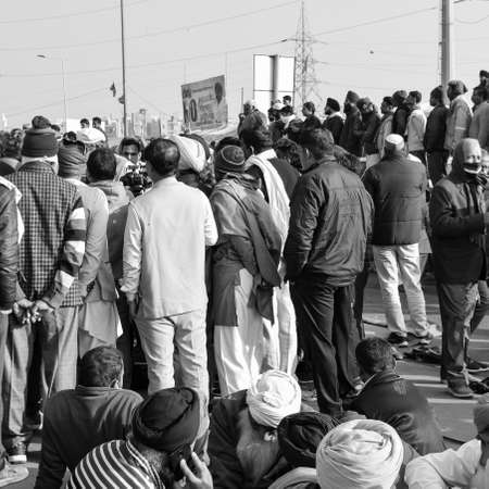 Gazipur, Delhi, India â€“ December 25 2020 : Indian Sikh and Hindu Farmers from Punjab, Uttar...