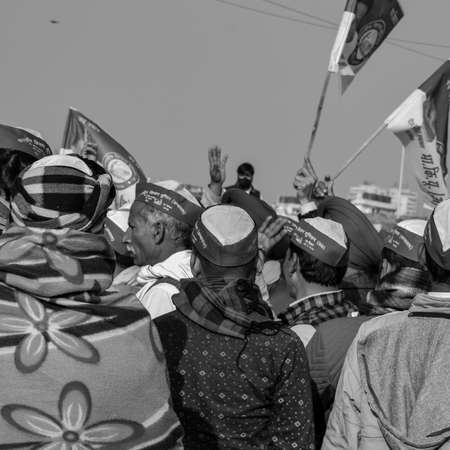 Gazipur, Delhi, India â December 25 2020 : Indian Sikh and Hindu Farmers from Punjab, Uttar Pradesh and Uttarakhand states protests at Delhi-UP Border against new farmer laws â Black and Whiteのeditorial素材