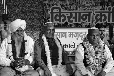 Gazipur, Delhi, India â€“ December 25 2020 : Indian Sikh and Hindu Farmers from Punjab, Uttar...