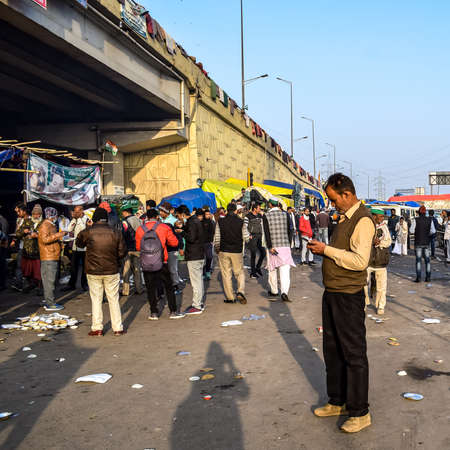 Gazipur, Delhi, India â€“ December 25 2020 : Indian Sikh and Hindu Farmers from Punjab, Uttar...