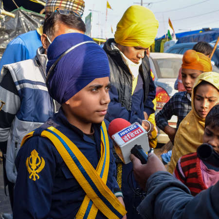 Gazipur, Delhi, India â€“ December 25 2020 : Indian Sikh and Hindu Farmers from Punjab, Uttar...