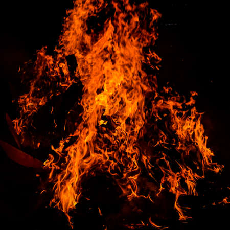 Fire flames on black background, Blaze fire flame texture background, Beautifully, the fire is...