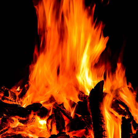 Fire flames on black background, Blaze fire flame texture background, Beautifully, the fire is...