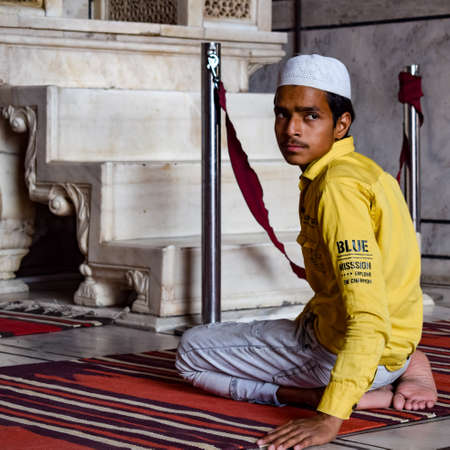 Delhi, India - April 15, 2022 : Unidentified Indian tourists visiting Jama Masjid during Ramzan season, in Delhi 6, India. Jama Masjid is the largest and perhaps the most magnificent mosque in Indiaのeditorial素材