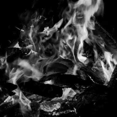 Fire flames on black background, Blaze fire flame texture background, Beautifully, the fire is burning, Fire flames with wood and cow dung bonfire Black and Whiteの写真素材