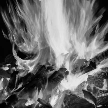 Fire flames on black background, Blaze fire flame texture background, Beautifully, the fire is burning, Fire flames with wood and cow dung bonfire Black and Whiteの写真素材
