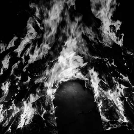 Fire flames on black background, Blaze fire flame texture background, Beautifully, the fire is burning, Fire flames with wood and cow dung bonfire Black and Whiteの写真素材