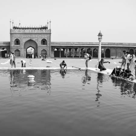 Delhi, India - April 15, 2022 : Unidentified Indian tourists visiting Jama Masjid during Ramzan season, in Delhi 6, India. Jama Masjid is the largest and perhaps the most magnificent mosque in Indiaのeditorial素材