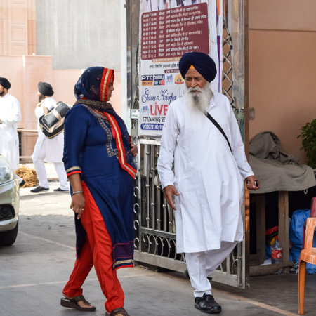 Old Delhi, India, April 15, 2022 - Gurudwara Sis Ganj Sahib is one of the nine historical Gurdwaras in Old Delhi in India, Sheesh Ganj Gurudwara in Chandni Chowk, opposite Red Fort in Old Delhi Indiaのeditorial素材