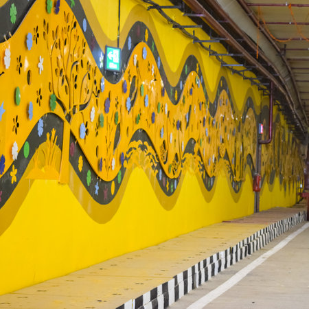 PM Narendra Modi dedicate Pragati tunnel and five underpass of Pragati Maidan Integrated Transit Corridor Project to nation, Pragati Tunnel opens for traffic movement, Graffitiâs in Pragati Tunnelのeditorial素材