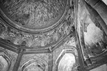Mughal Architecture inside Lodhi Gardens, Delhi, India, Beautiful Architecture Inside the The Three-domed mosque in Lodhi Garden is said to be the Friday mosque for Friday prayer, Lodhi Garden Tombの写真素材