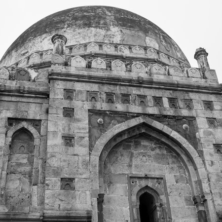 Mughal Architecture inside Lodhi Gardens, Delhi, India, Beautiful Architecture Inside the The Three-domed mosque in Lodhi Garden is said to be the Friday mosque for Friday prayer, Lodhi Garden Tombの写真素材