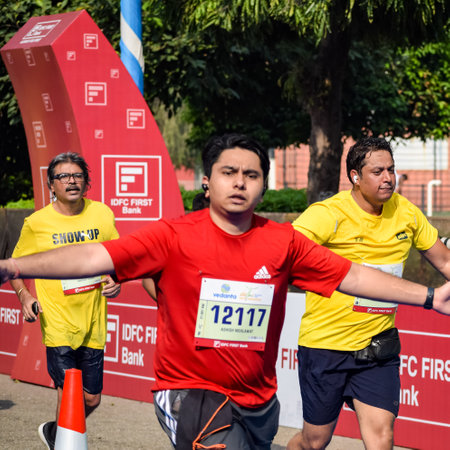 New Delhi, India - October 16 2022 - Vedanta Delhi Half Marathon race after covid in which marathon...
