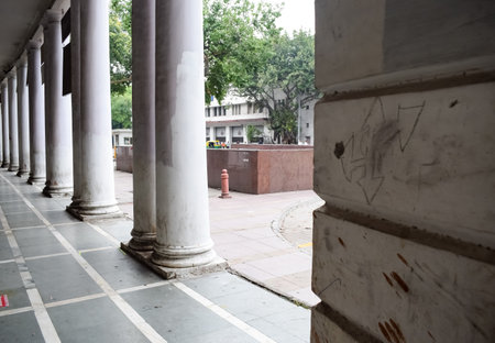 Famous business district Connaught Place know as CP Delhi in the centre of New Delhi India with...