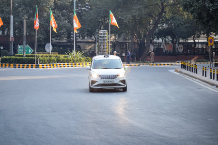 New Delhi, India - January 16 2023 â Delhi Police personnels during BJP road show, tight security during PM Modi attending a big election rally in the capitalのeditorial素材