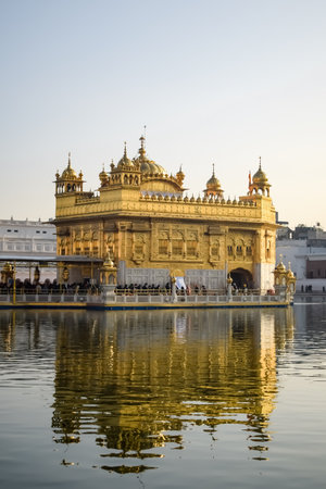 Beautiful view of Golden Temple - Harmandir Sahib in Amritsar, Punjab, India, Famous indian sikh landmark, Golden Temple, the main sanctuary of Sikhs in Amritsar, Indiaの写真素材