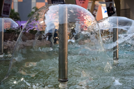 Fountain in the complex of Bharat Mandapam formally known as Pragati Maidan in Delhi India, working fountain in the Bharat Mandapam complex, water in the fountain, fountain in the Bharat Mandapam Parkの写真素材
