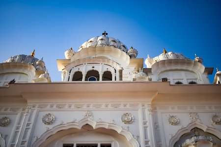 View of details of architecture inside Golden Temple - Harmandir Sahib in Amritsar, Punjab, India, Famous indian sikh landmark, Golden Temple, the main sanctuary of Sikhs in Amritsar, Indiaの写真素材