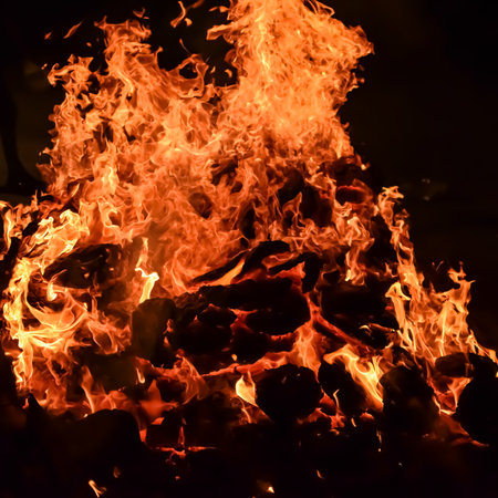 Fire flames on black background, Blaze fire flame texture background, Beautifully, the fire is...