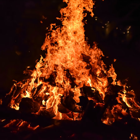 Fire flames on black background, Blaze fire flame texture background, Beautifully, the fire is...