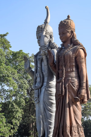 Big statue of Lord Sita Ram near Delhi International airport, Delhi, India, Lord Ram and Sita big statue touching sky at main highway Mahipalpur, Delhiの写真素材