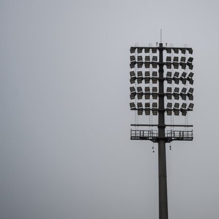 Cricket stadium flood lights poles at Delhi, India, Cricket Stadium Lightの写真素材