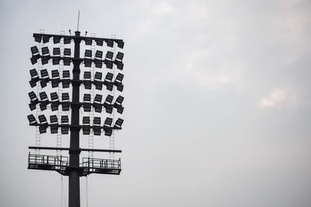 Cricket stadium flood lights poles at Delhi, India, Cricket Stadium Lightの写真素材