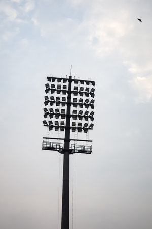 Cricket stadium flood lights poles at Delhi, India, Cricket Stadium Lightの写真素材