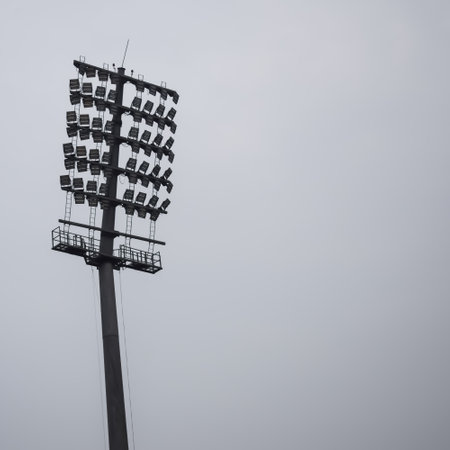 Cricket stadium flood lights poles at Delhi, India, Cricket Stadium Lightsの写真素材