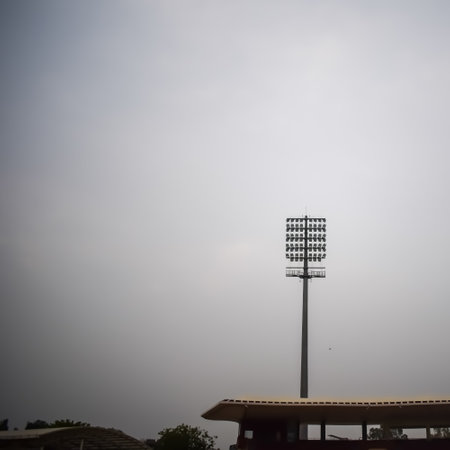 Cricket stadium flood lights poles at Delhi, India, Cricket Stadium Lightの写真素材