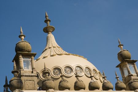 Close up detail of Royal Pavilion dome in Brighton,  against blue skyの写真素材