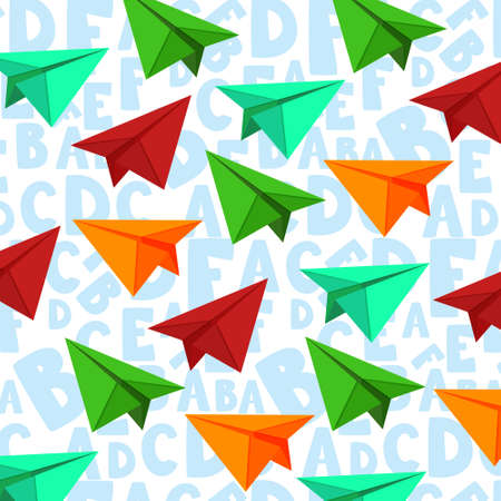 Pretty background of flying paper planes in bright colorsのイラスト素材