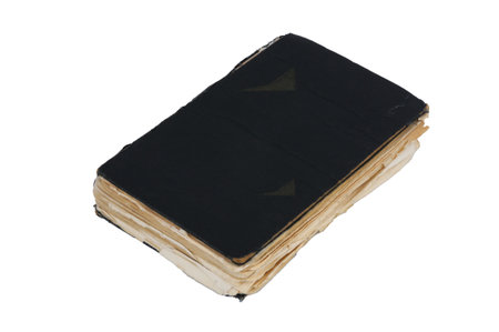 Old vintage book with damaged pages. Front view.の写真素材