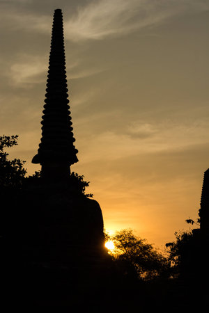 Color of sunset Wat Pra Si Sanphet silhouette Thailandの写真素材