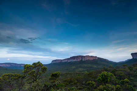 Landscape of Chapada Diamantina National Park in Bahia, Brazil. The image shows the typical hills and the intact vegetation of this sanctuary of wild lifeの写真素材