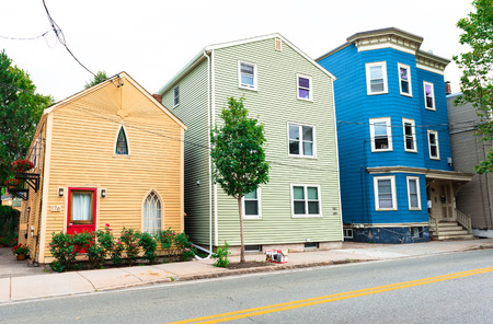 Boston - July 2016, MA, USA: Colored residential houses in Boston neighborhoodsのeditorial素材