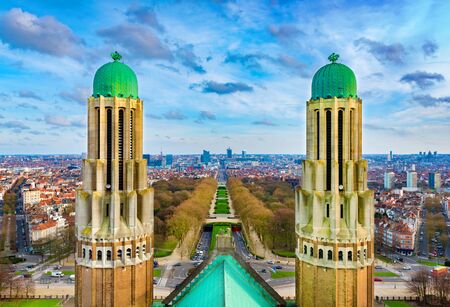 Beautiful panorama of Brussels (Bruxelles) viewed from the National Basilica of the Sacred Heart, Belgiumの写真素材