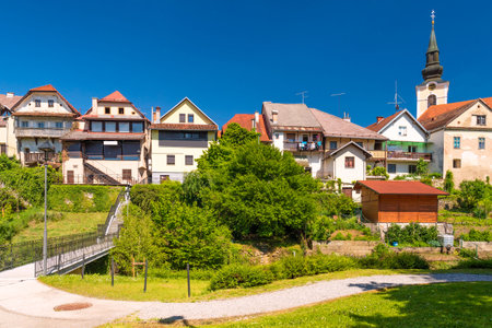 Cityscape of Metlika, a small town in southeastern Sloveniaの写真素材