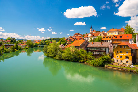 A scenic view of Novo Mesto, Sloveniaの写真素材