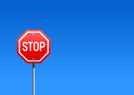 Stop road sign against the clear blue sky. Realistic illustrationのイラスト素材