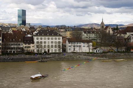 The city of Basel, Switzerland on the Rhine River